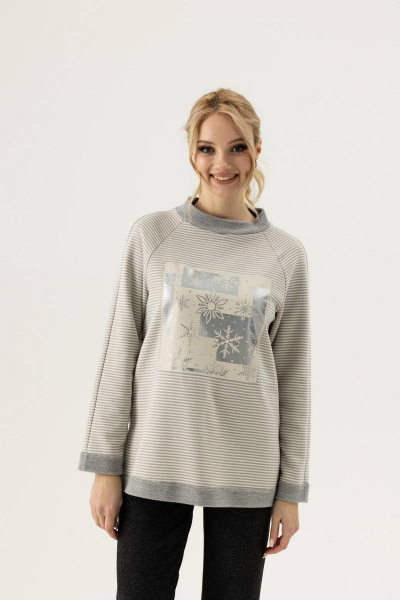Бежевый, мультиколор, серый джемпер с принтом из трикотажа Femme & Devur 30830 1.54F(170) - фото 1