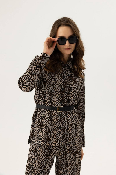 Мультиколор блузка демисезонная с контрастным поясом Femme & Devur 30806 1.32F(170) - фото 1