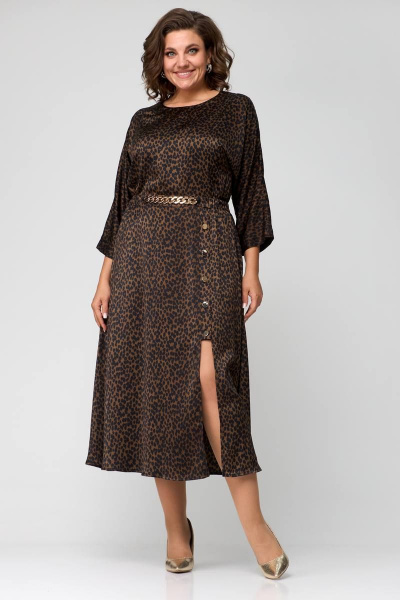 Элегантное платье из текстиля с глубоким разрезом Danaida 2131 леопард - фото 11