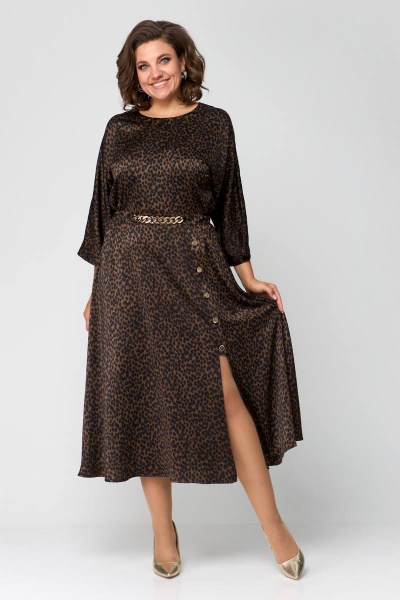 Элегантное платье из текстиля с глубоким разрезом Danaida 2131 леопард - фото 9