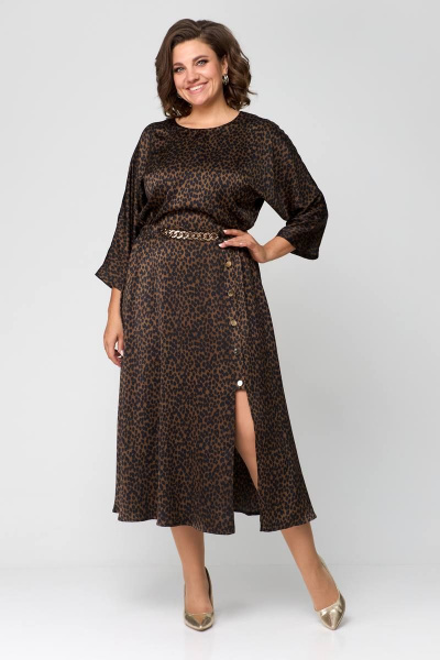 Элегантное платье из текстиля с глубоким разрезом Danaida 2131 леопард - фото 6