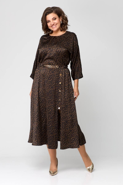 Элегантное платье из текстиля с глубоким разрезом Danaida 2131 леопард - фото 1