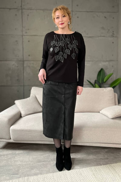 Классический свитер оверсайз из шерстяной пряжи с объемными рукавами Rumoda 2162_дл/р черный - фото 2