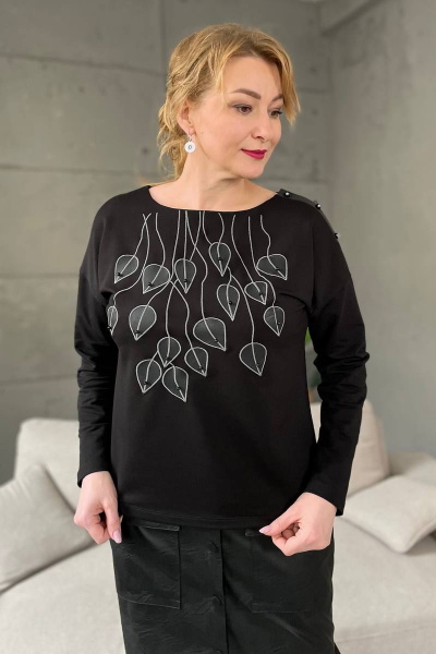 Классический свитер оверсайз из шерстяной пряжи с объемными рукавами Rumoda 2162_дл/р черный - фото 1