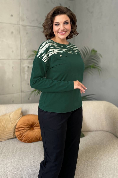 Базовый джемпер из хлопковой трикотажной ткани с принтом Rumoda 2135_дл/р темно-зеленый - фото 5