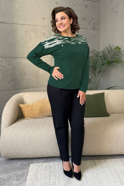 Базовый джемпер из хлопковой трикотажной ткани с принтом Rumoda 2135_дл/р темно-зеленый - фото 3