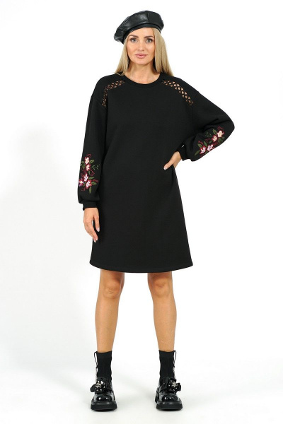Повседневное платье из трикотажа и хлопка с вышивкой рукавов Alani Collection 1990 - фото 1