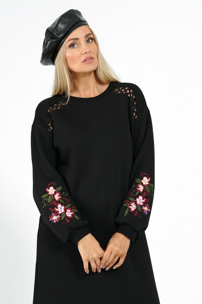 Повседневное платье из трикотажа и хлопка с вышивкой рукавов Alani Collection 1990 - фото 4