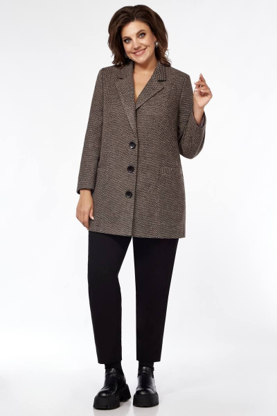 Жакет на пуговицах из шерстяного текстиля с рельефами Магия Стиля М-5005/1 коричневый - фото 2