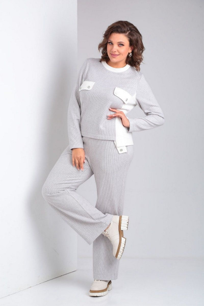Комплект трикотажный джемпер и брюки с декоративными вставками VIA-Mod 617 св.серый - фото 4