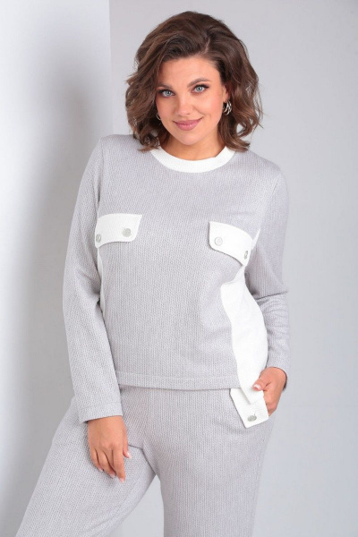 Комплект трикотажный джемпер и брюки с декоративными вставками VIA-Mod 617 св.серый - фото 2
