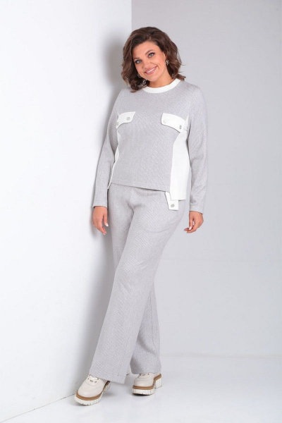 Комплект трикотажный джемпер и брюки с декоративными вставками VIA-Mod 617 св.серый - фото 1
