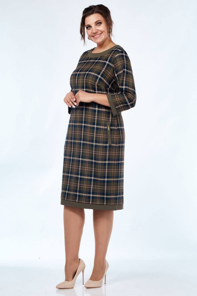 Платье деловое прямого силуэта с карманами и молнией Lady Style Classic 1427/21 зеленые_тона - фото 2