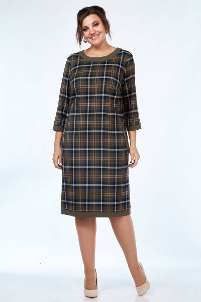 Платье деловое прямого силуэта с карманами и молнией Lady Style Classic 1427/21 зеленые_тона - фото 1