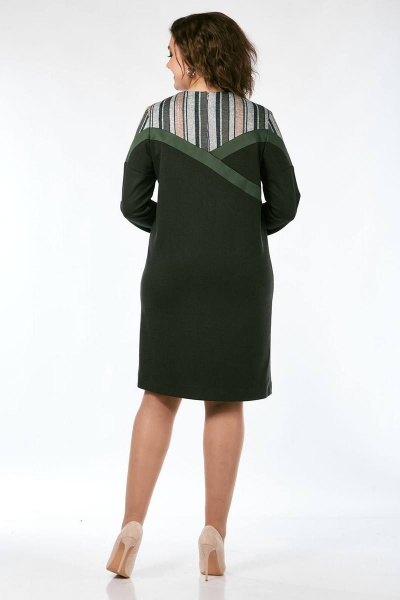 Платье прямого силуэта из трикотажа с кокеткой и застежкой Lady Style Classic 1477 хаки - фото 4