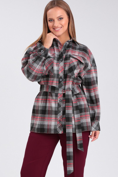 Рубашка с клетчатым принтом и кокеткой для деловых образов Angelina & Сompany 912 - фото 6