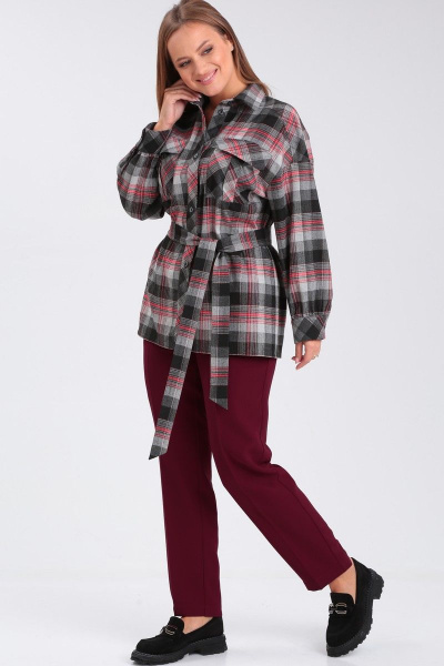 Рубашка с клетчатым принтом и кокеткой для деловых образов Angelina & Сompany 912 - фото 3