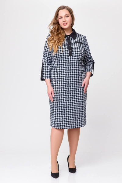 Платье из трикотажа с нагрудными карманами и шлицей Swallow 697.1 черно-белая_гусиная_лапка - фото 11