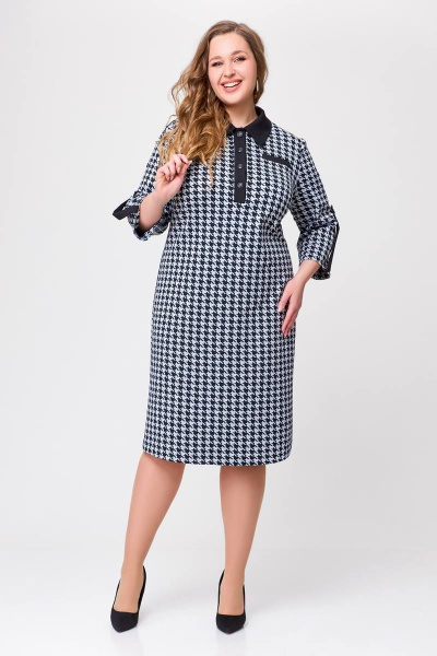 Платье из трикотажа с нагрудными карманами и шлицей Swallow 697.1 черно-белая_гусиная_лапка - фото 10