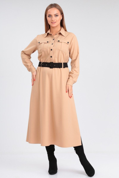 Платье расклешенное из вискозы с воротником и съемным поясом Angelina & Сompany 922 - фото 5