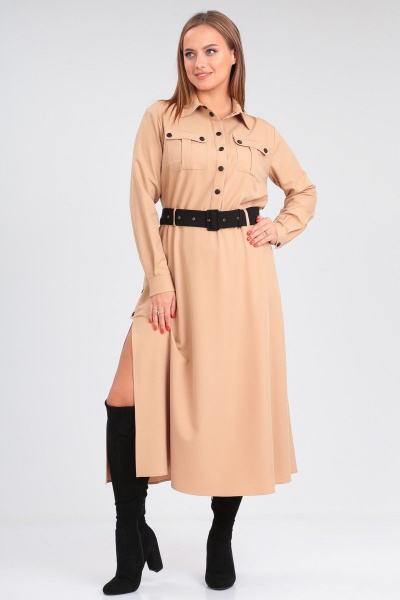 Платье расклешенное из вискозы с воротником и съемным поясом Angelina & Сompany 922 - фото 2