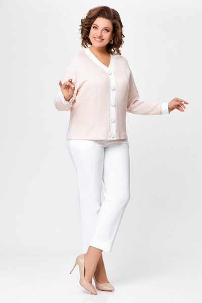 Жакет и юбка деловой костюм с имитацией ручного стежка Swallow 695 беж - фото 3
