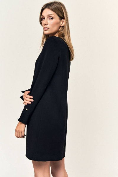 Черное платье с втачным рукавом и яркими пуговицами из трикотажа LeNata 11352 черный - фото 6