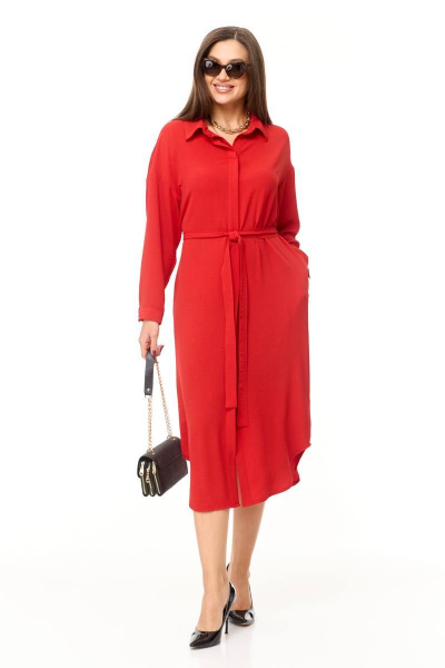 Демисезонное платье свободного силуэта с разрезами Taita plus 2332 красный - фото 5
