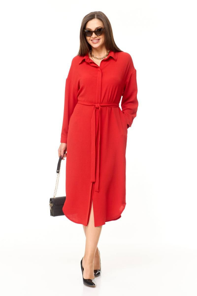 Демисезонное платье свободного силуэта с разрезами Taita plus 2332 красный - фото 4