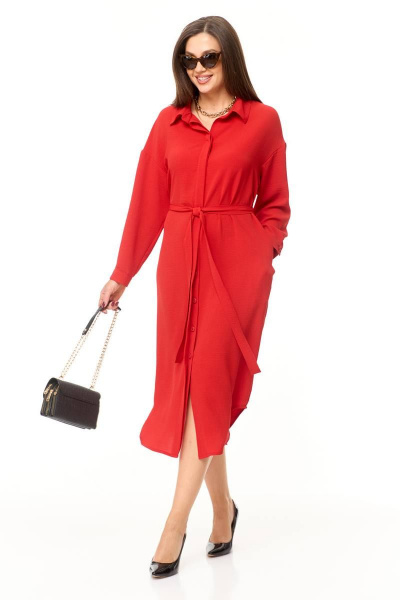 Демисезонное платье свободного силуэта с разрезами Taita plus 2332 красный - фото 3