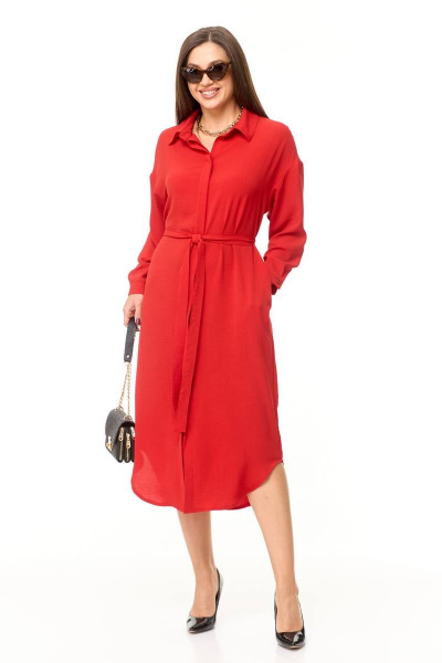 Демисезонное платье свободного силуэта с разрезами Taita plus 2332 красный - фото 2