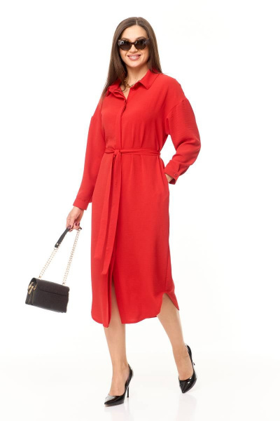Демисезонное платье свободного силуэта с разрезами Taita plus 2332 красный - фото 1