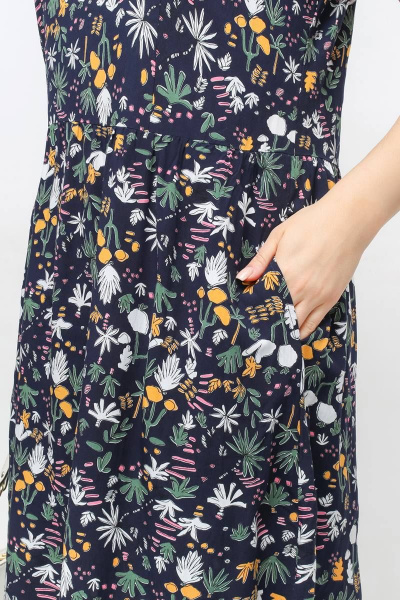 Платье трапециевидное с мелким рисунком и воланами La rouge 5422 синий-набивной - фото 6