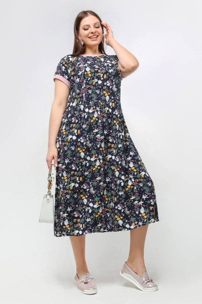 Платье трапециевидное с мелким рисунком и воланами La rouge 5422 синий-набивной - фото 2