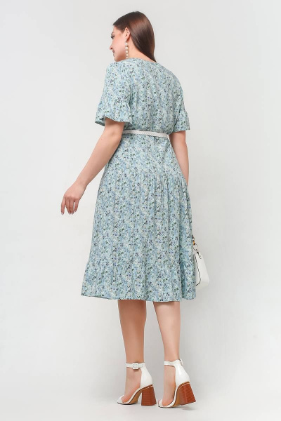 Платье свободного силуэта с воланами и ремнем La rouge 5429 мята-(цветы) - фото 4