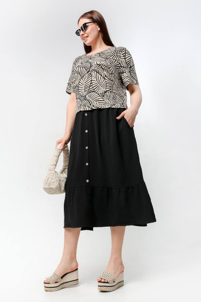 Платье большого размера с воланом и карманами La rouge 5431 беж-(черный) - фото 3