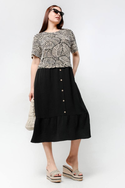 Платье большого размера с воланом и карманами La rouge 5431 беж-(черный) - фото 2