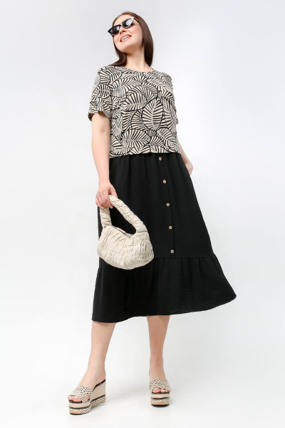 Платье большого размера с воланом и карманами La rouge 5431 беж-(черный) - фото 1
