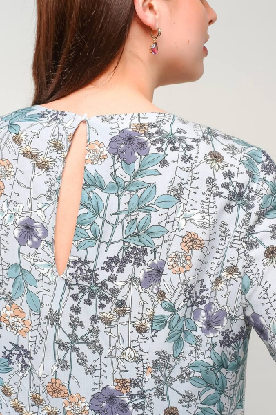 Платье с рельефами и разрезом на демисезон, под пресс La rouge 5434 голубой-(цветы) - фото 5