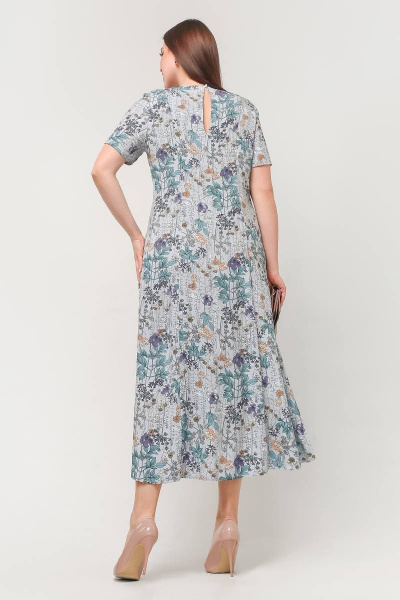 Платье с рельефами и разрезом на демисезон, под пресс La rouge 5434 голубой-(цветы) - фото 4