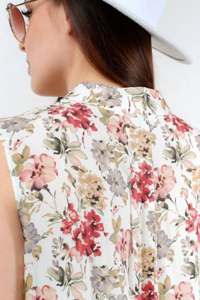 Блуза с V-образным вырезом и нагрудными вытачками La rouge 6240 белый-(цветы) - фото 8