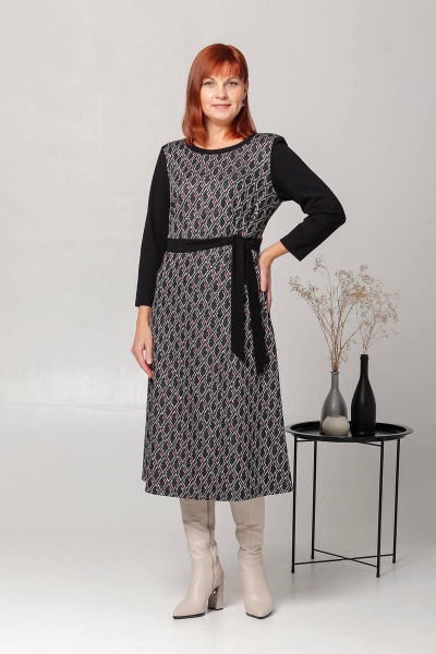 Платье с поясом и расширенной юбкой из трикотажа Соджи 593 - фото 4