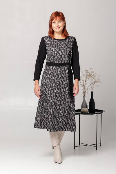 Платье с поясом и расширенной юбкой из трикотажа Соджи 593 - фото 3