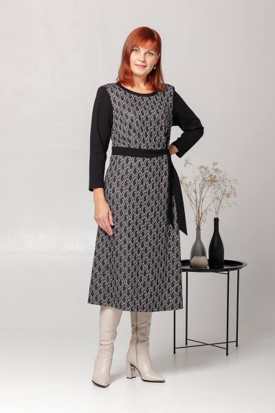 Платье с поясом и расширенной юбкой из трикотажа Соджи 593 - фото 2