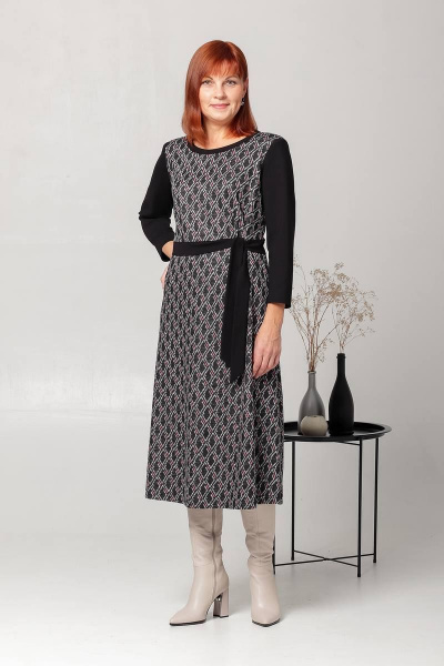 Платье с поясом и расширенной юбкой из трикотажа Соджи 593 - фото 1