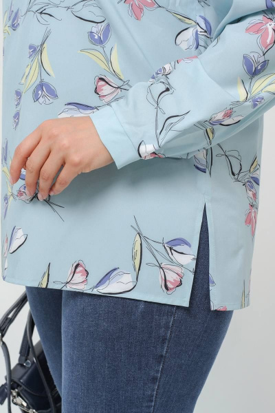 Блуза прямого силуэта со стояче-отложным воротником La rouge 6258 мята-(цветы) - фото 7
