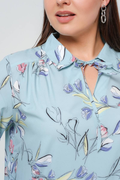 Блуза прямого силуэта со стояче-отложным воротником La rouge 6258 мята-(цветы) - фото 5