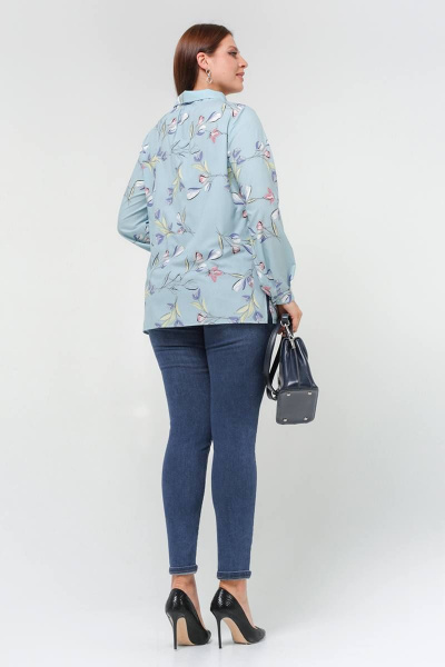 Блуза прямого силуэта со стояче-отложным воротником La rouge 6258 мята-(цветы) - фото 4