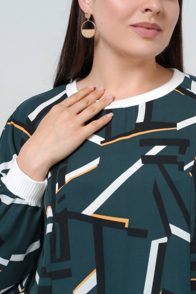 Блуза свободного силуэта из текстиля с геометрическим узором La rouge 62595 малахит-(геометрия) - фото 6