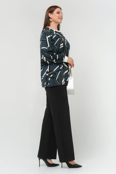 Блуза свободного силуэта из текстиля с геометрическим узором La rouge 62595 малахит-(геометрия) - фото 3